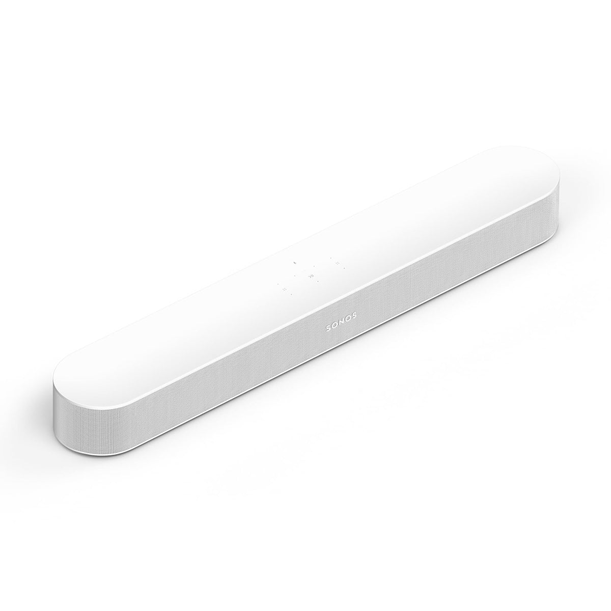 Sonos Beam Gen 2 white front view, compact design for home theater.
