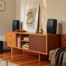 Sonos Five black living room setup for immersive listening.