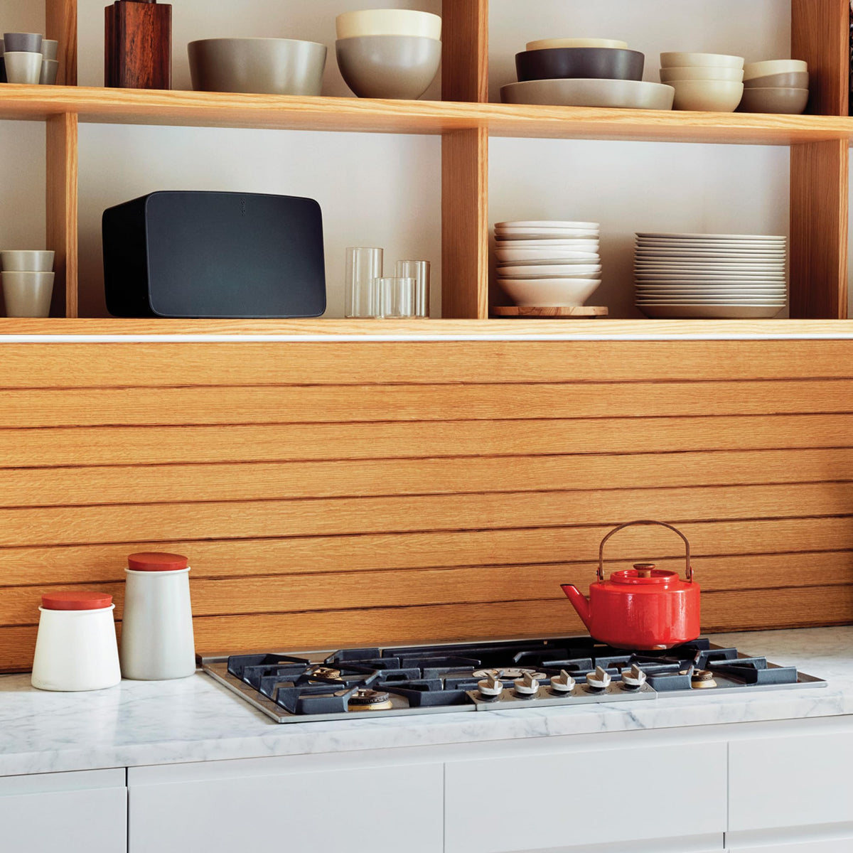 Sonos Five black side tweeters detail expanding stereo width.