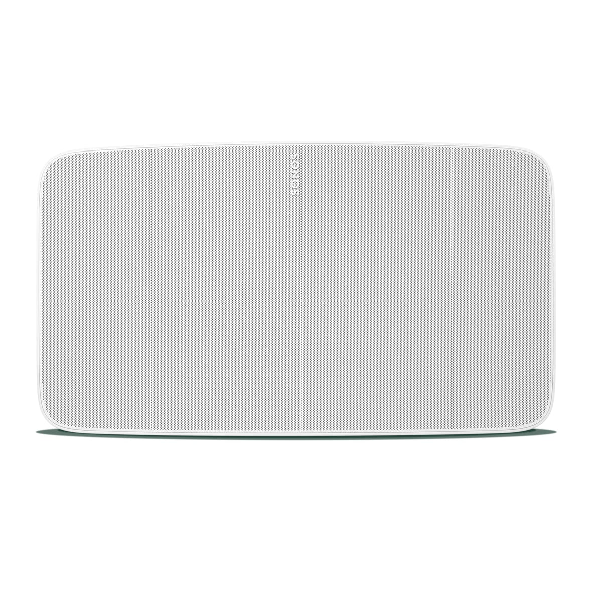 Sonos Five white side view reveals angled drivers for spacious sound.