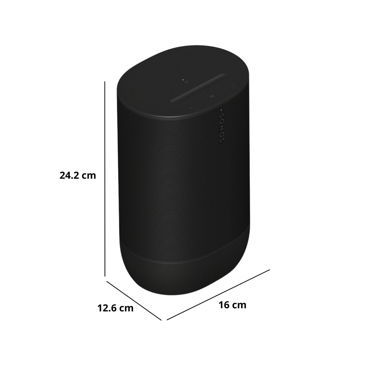 Move 2 resting on wireless charging base for cable-free recharging.