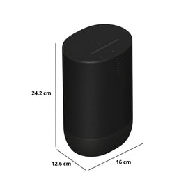 Move 2 resting on wireless charging base for cable-free recharging.