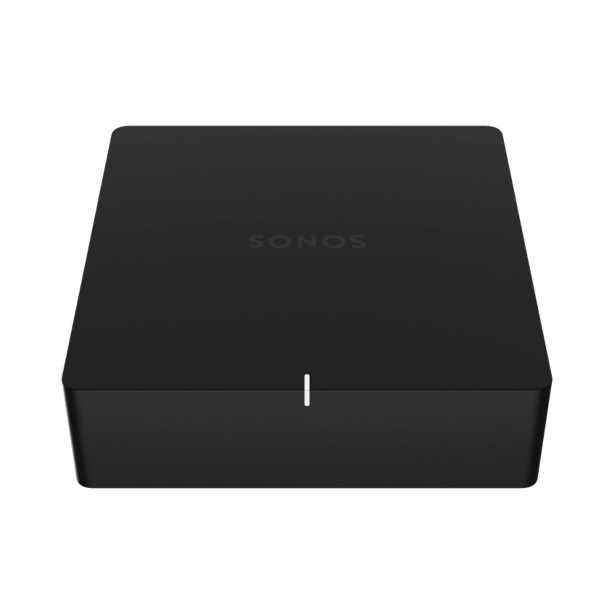 Sonos Port front view highlights a compact design for seamless stereo integration.