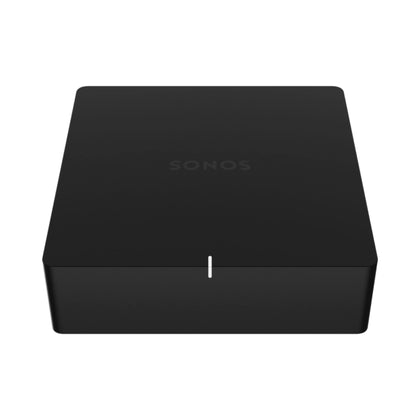 Sonos Port front view highlights a compact design for seamless stereo integration.