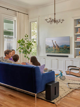 Sonos Sub 4 can be placed upright or on its side for flexible setup.