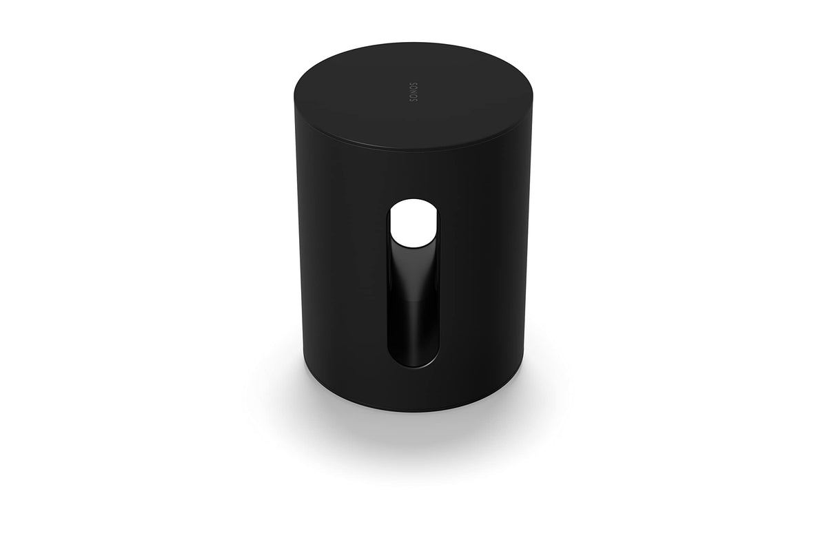 Sonos Sub Mini front view shows compact design delivering deep bass for TV and music