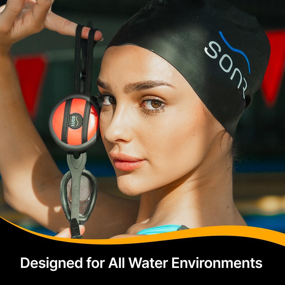 SONR goggles lens detail showing anti-fog coating for clearer pool vision