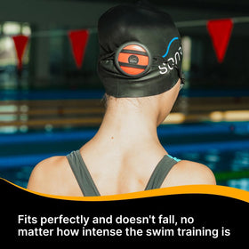 SONR goggles worn in pool showing comfortable seal and improved visibility