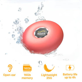 SONR player close-up highlighting housing texture and durable waterproof benefit