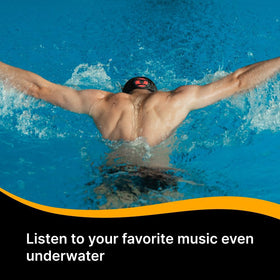 SONR player mounted on swimmer demonstrating secure fit and stable playback