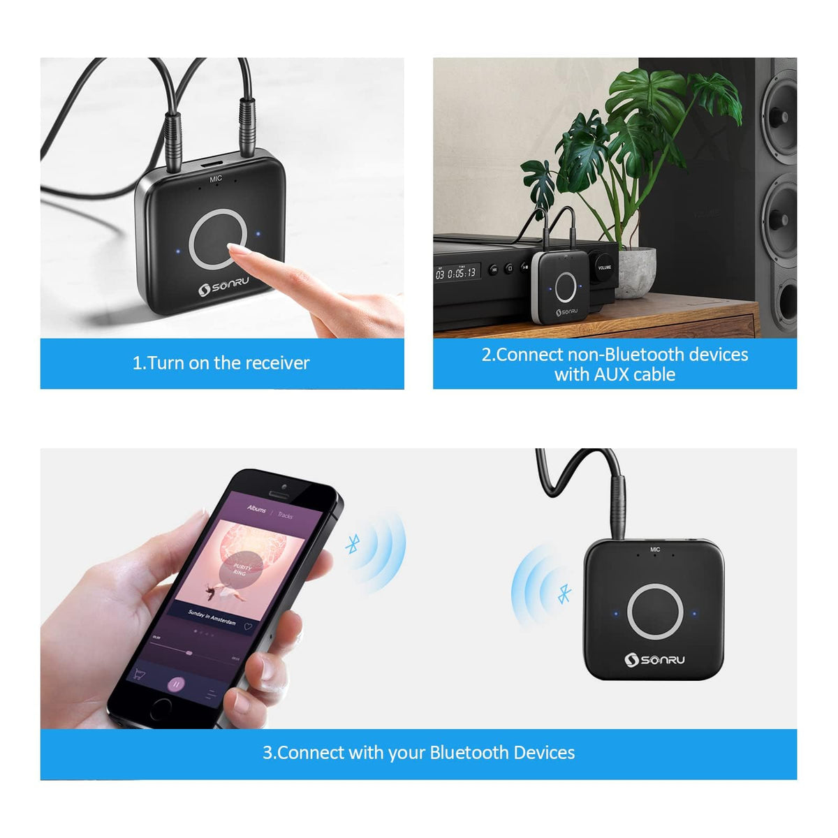 Sonru device features a multifunction button for hands-free calls and music control