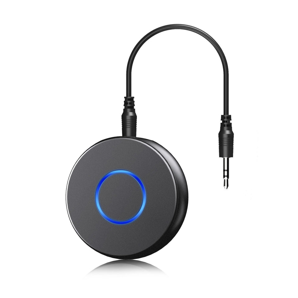 SONRU Bluetooth Aux Adapter front view enables hands-free calls and wireless music