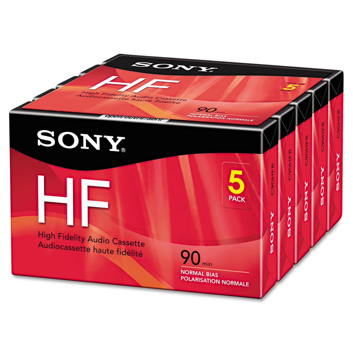 Sony 5C90HFR 90-minute HF cassette in use for high-fidelity music recording.