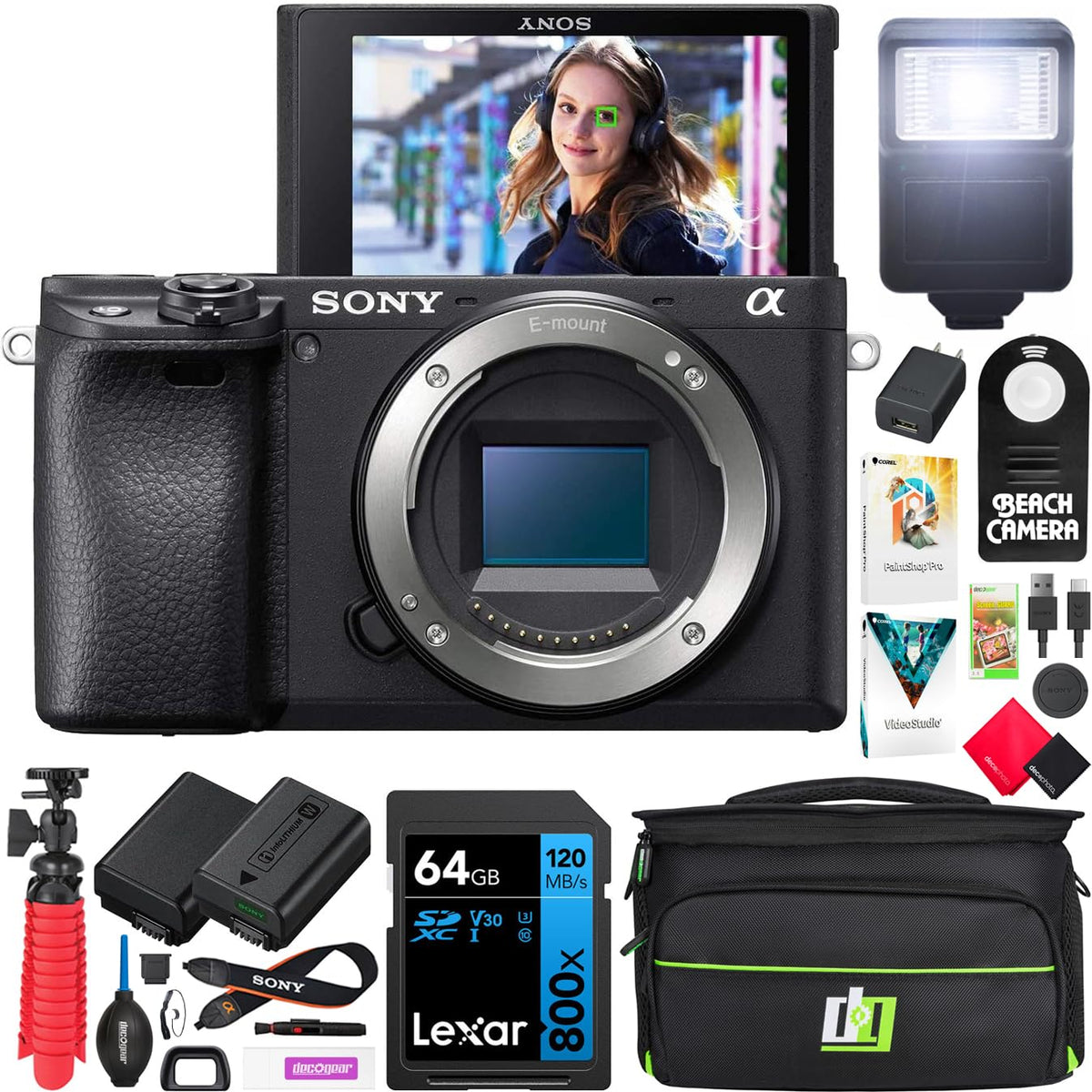 Sony a6400 camera body with compact design for travel shooting.
