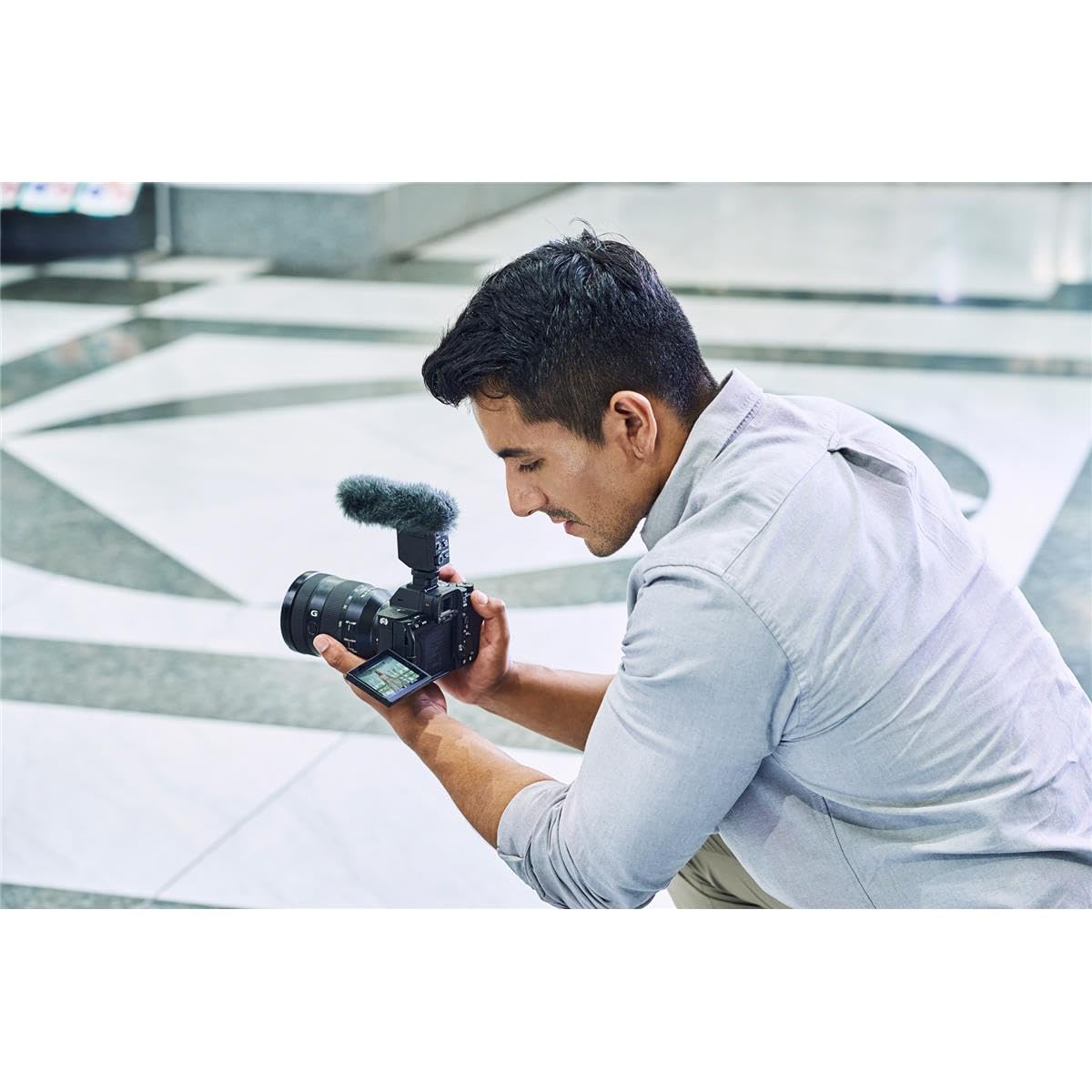 Sony A7 IV back view, bright tilt-screen ideal for framing and settings