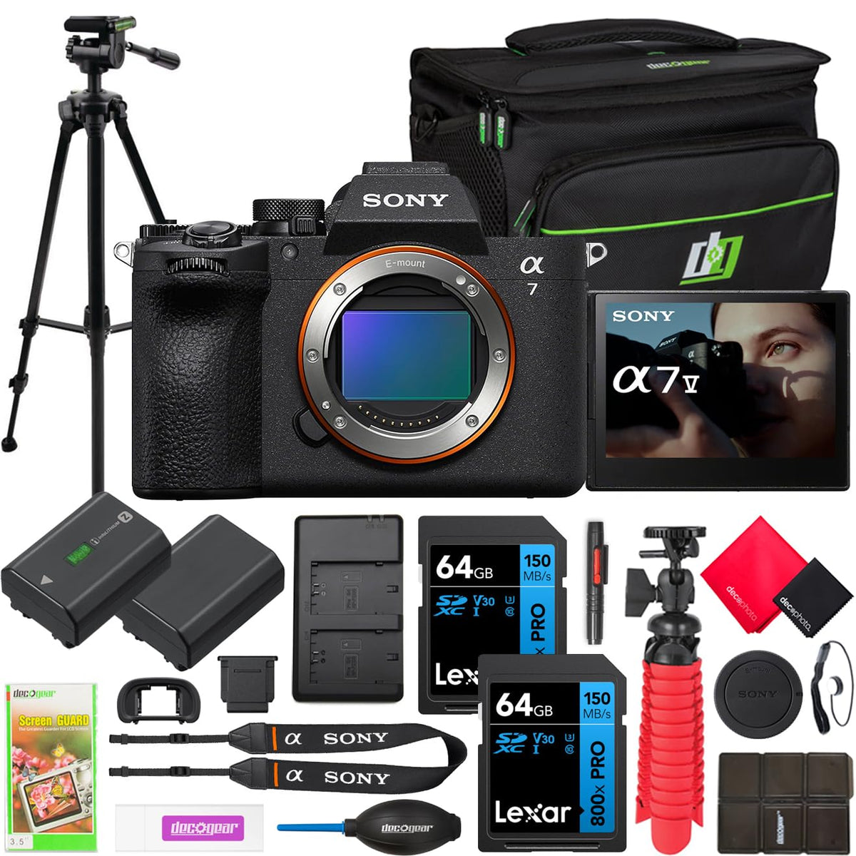 Sony A7 V front view with ergonomic grip for all-day shooting.