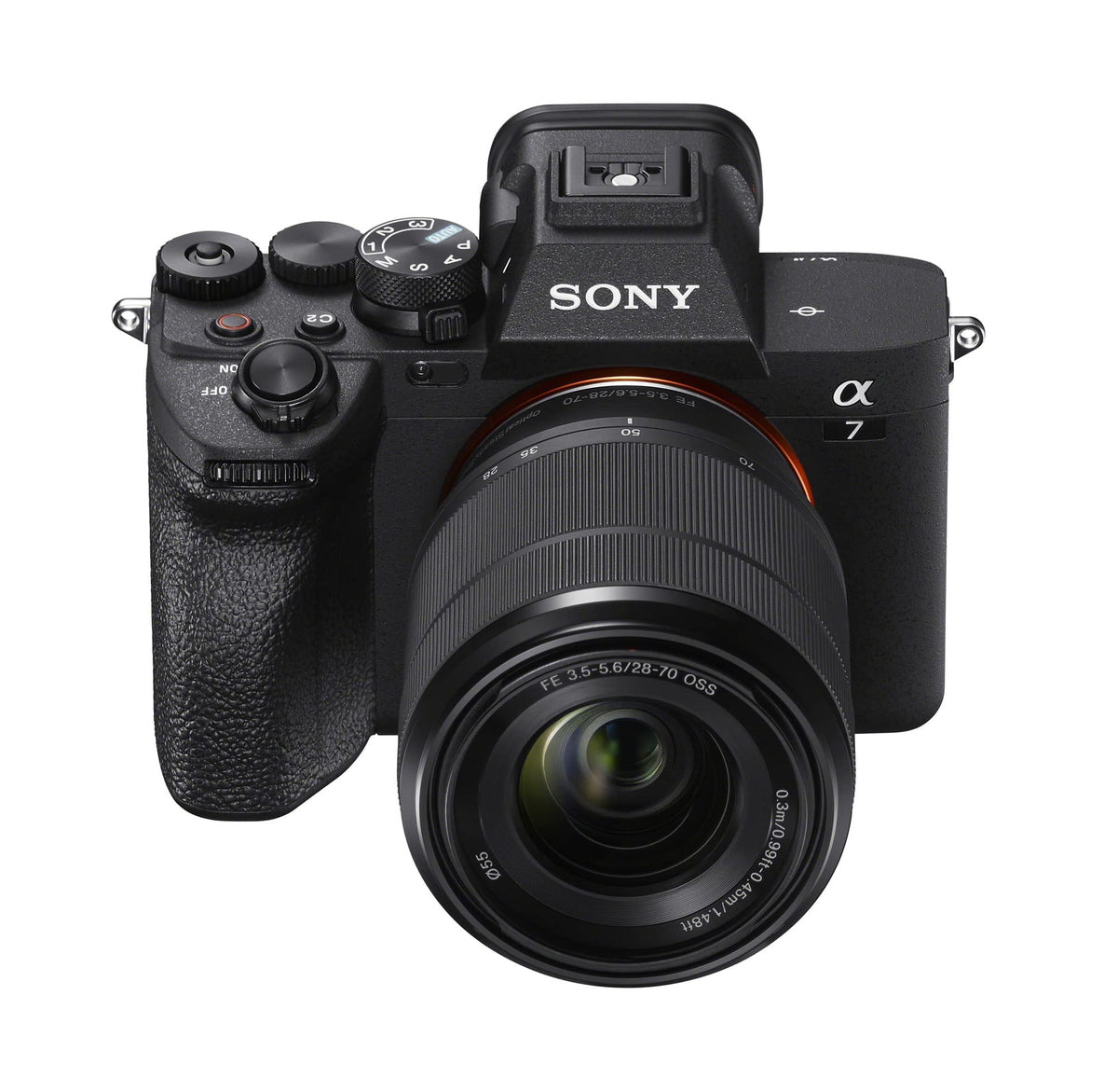 Sony Alpha 7 IV front view with 28‑70mm kit for versatile photography and setup use