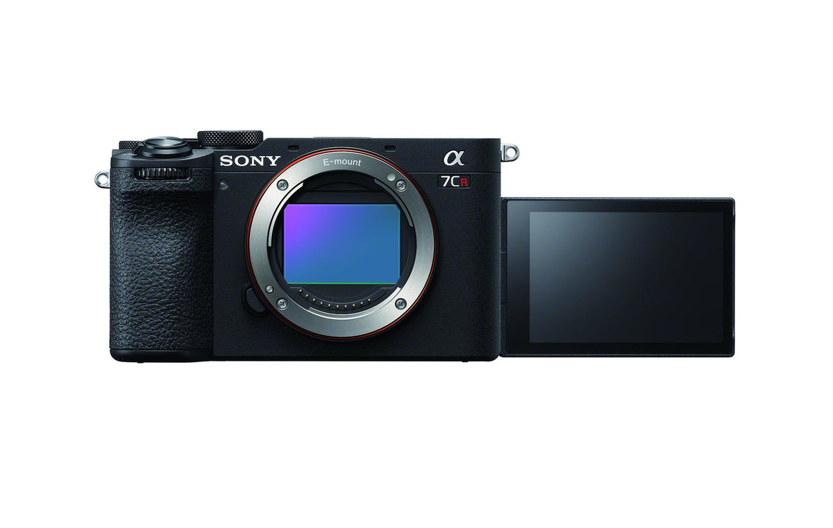 Sony Alpha 7CR body close-up highlights compact full-frame design for versatile travel photography.