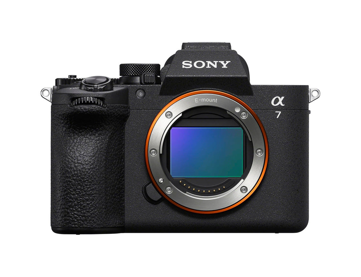 Sony Alpha 7V front view highlighting compact full-frame body and advanced AI autofocus.