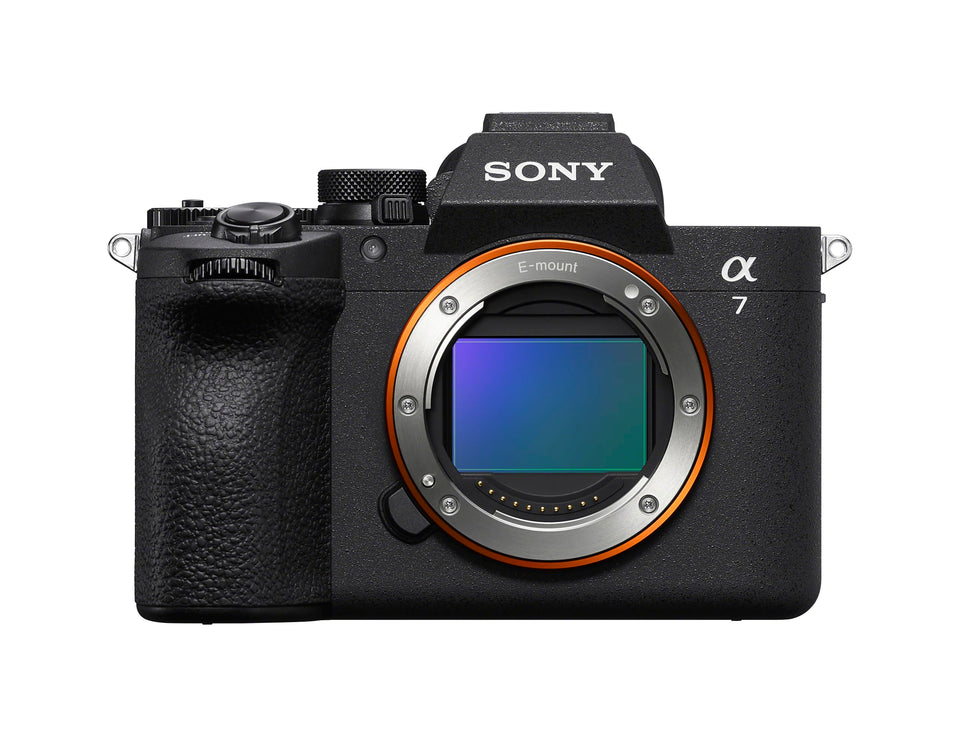 Sony Alpha 7V front view highlighting compact full-frame body and advanced AI autofocus.
