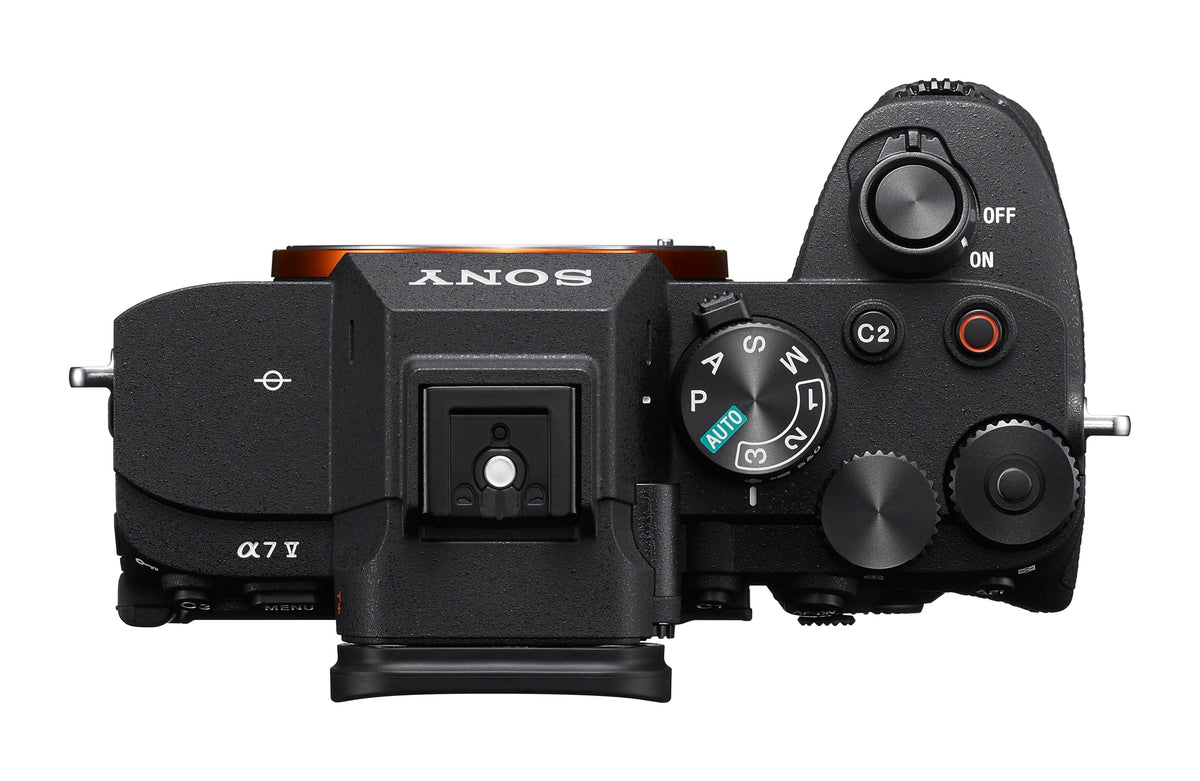 Sony Alpha 7V top view with controls and mode dial ideal for fast setup.