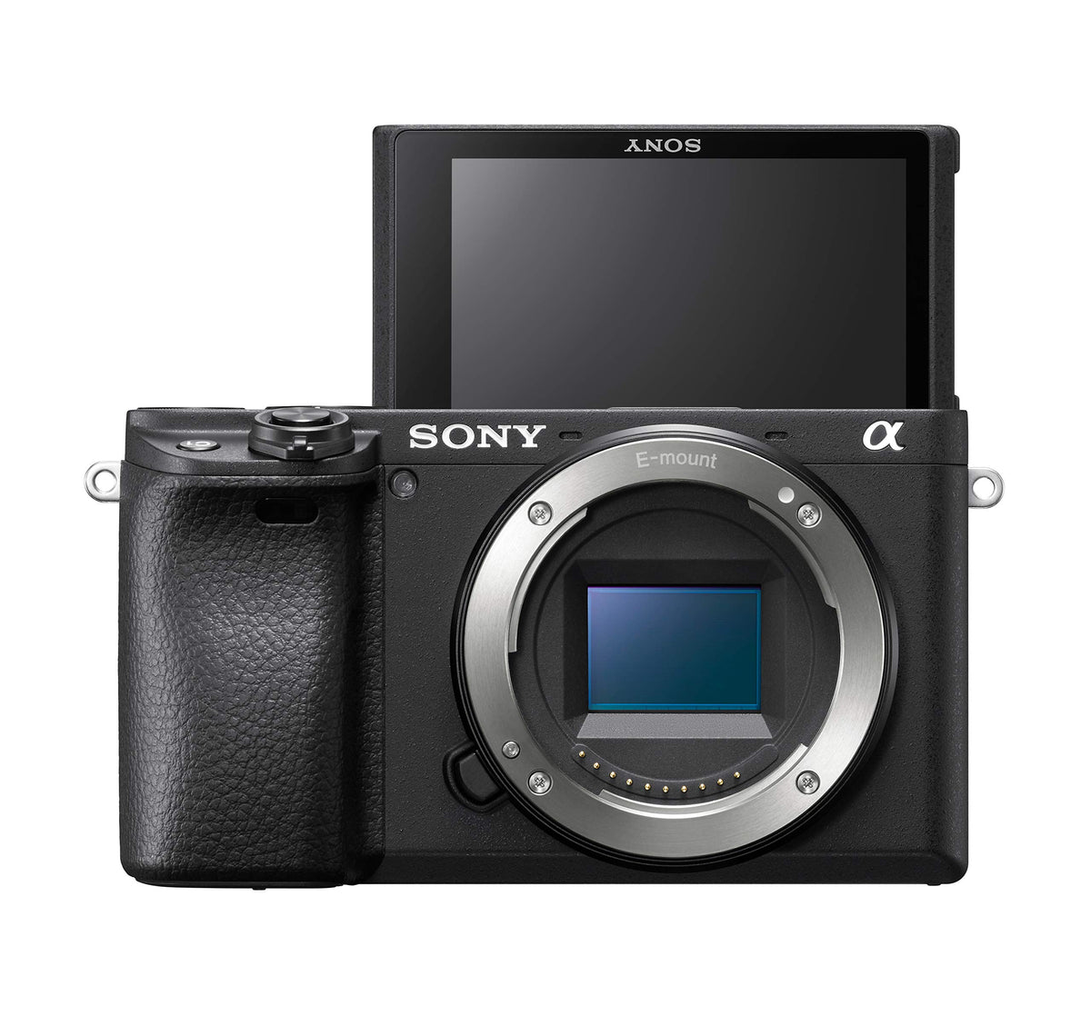 Sony Alpha a6400 front view showcasing compact body and fast autofocus in action.