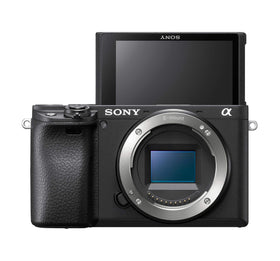 Sony Alpha a6400 front view showcasing compact body and fast autofocus in action.