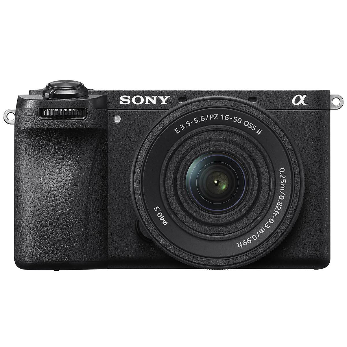 Sony Alpha a6700 front view with 16-50mm kit lens, ideal for travel and fast captures