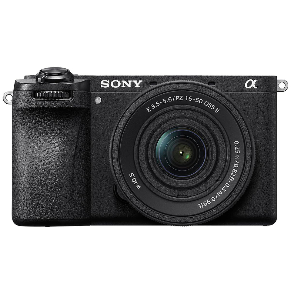 Sony Alpha a6700 front view with 16-50mm kit lens, ideal for travel and fast captures