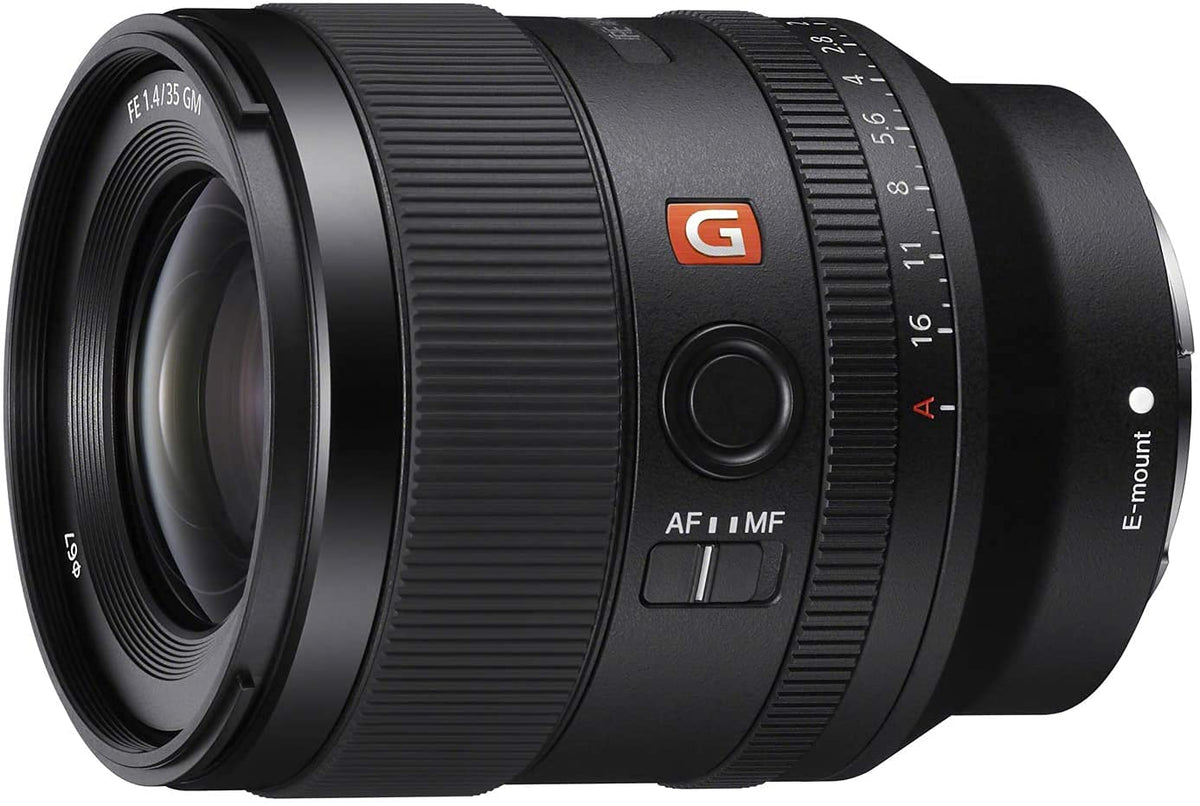 Sony Alpha FE 35mm F1.4 GM lens front view offers bright, sharp portraits.