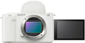 Sony Alpha ZV-E1 front view shows cinematic look for high-quality vlogs.