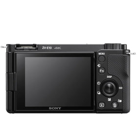 Sony Alpha ZV-E10 background defocus button for cinematic blur control.