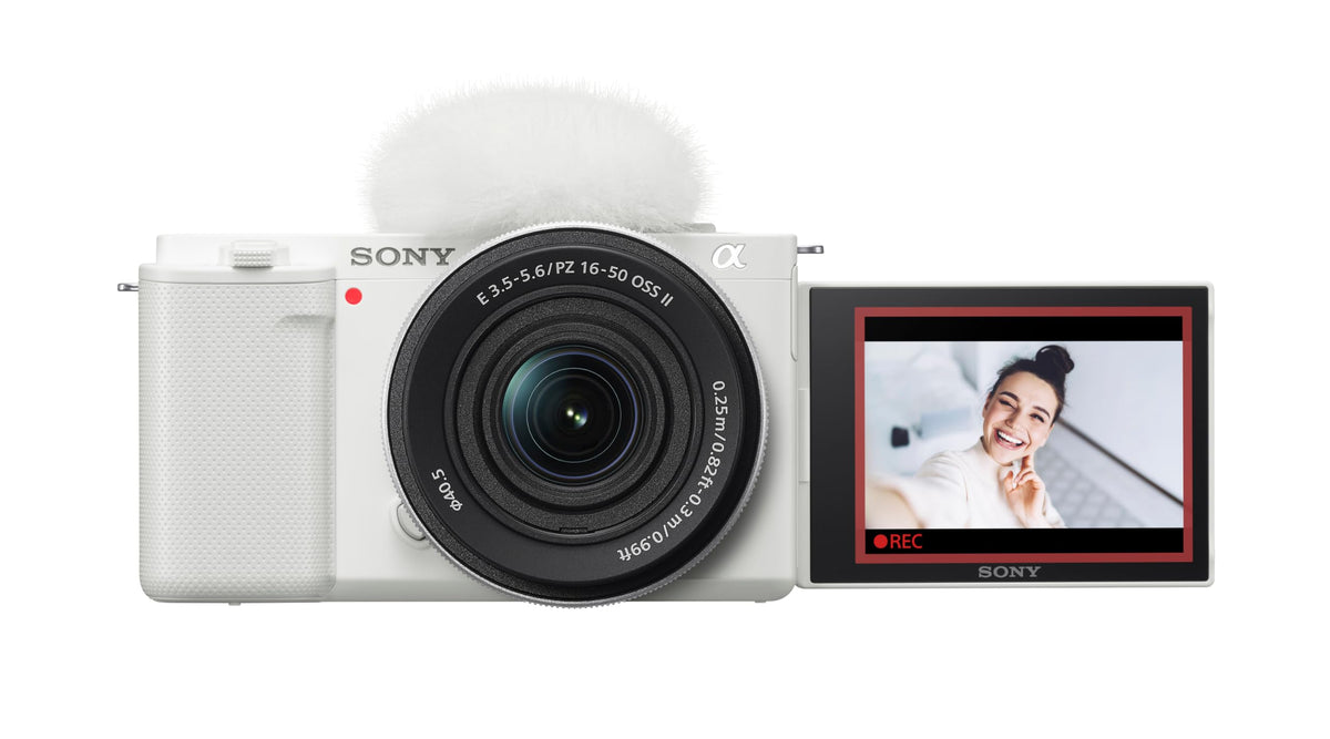 Sony Alpha ZV-E10 white kit with flip-out screen, ideal for on-the-go vlogging