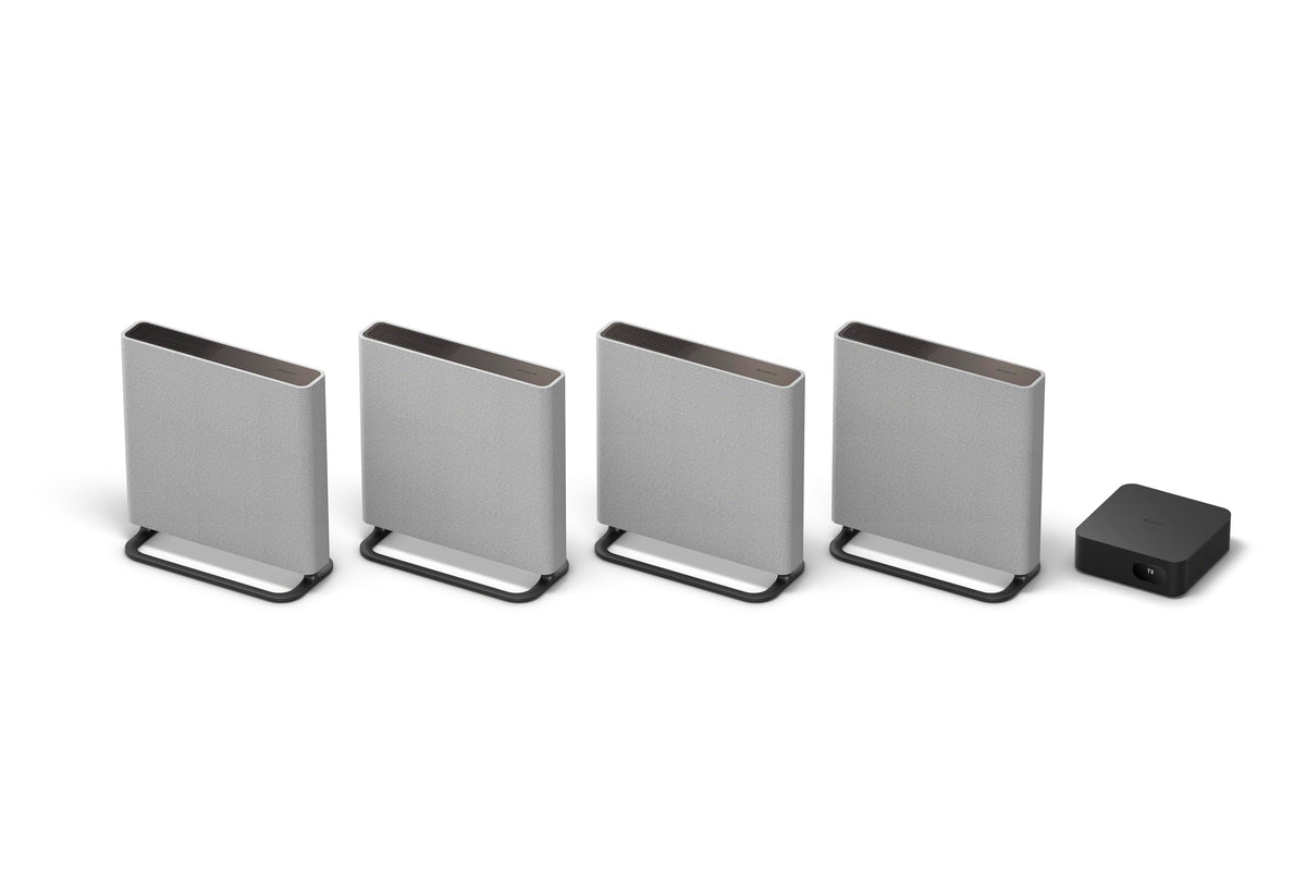 Sony BRAVIA Theater Quad setup with four wireless speakers providing immersive sound