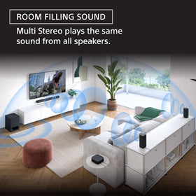 Sony BRAVIA Theater System 6 rear speakers create surround ambience in the room.