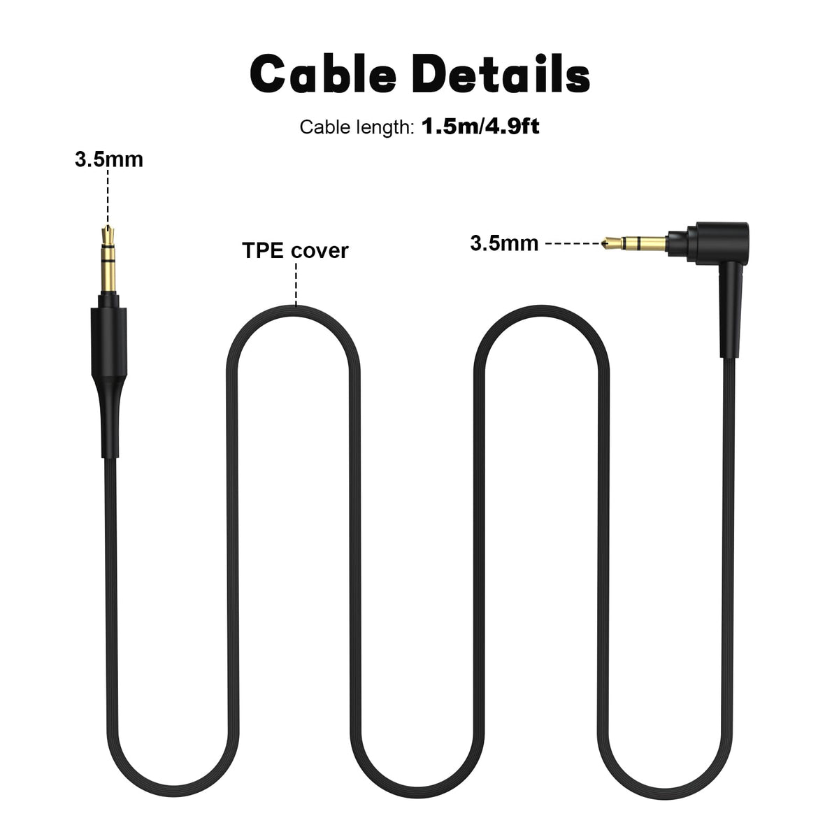 Sony cable laid beside ruler indicating 4.9ft length for comfortable reach and portable storage