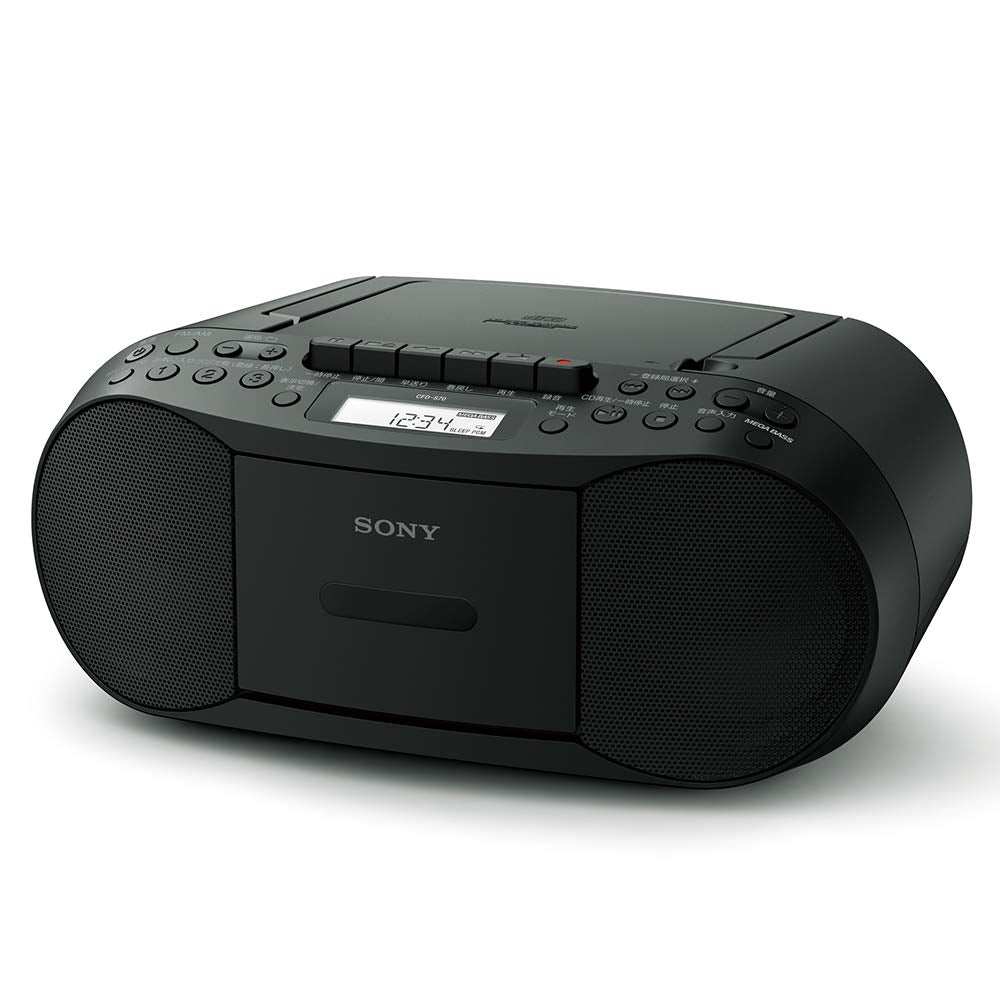 Sony CFD-S70-B front view showing full stereo with MEGA bass.