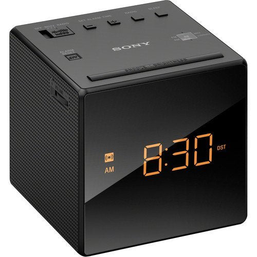 Sony compact AM/FM alarm clock radio with large display for easy time reading.