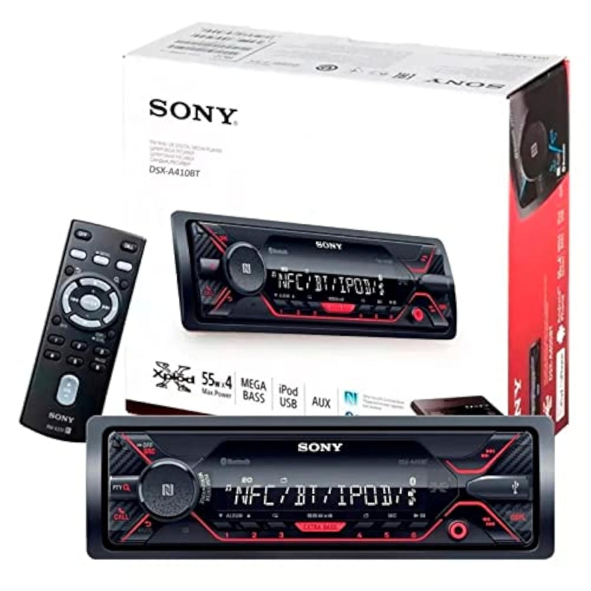 Sony DSX-A410BT front panel enabling quick access to music and calls.