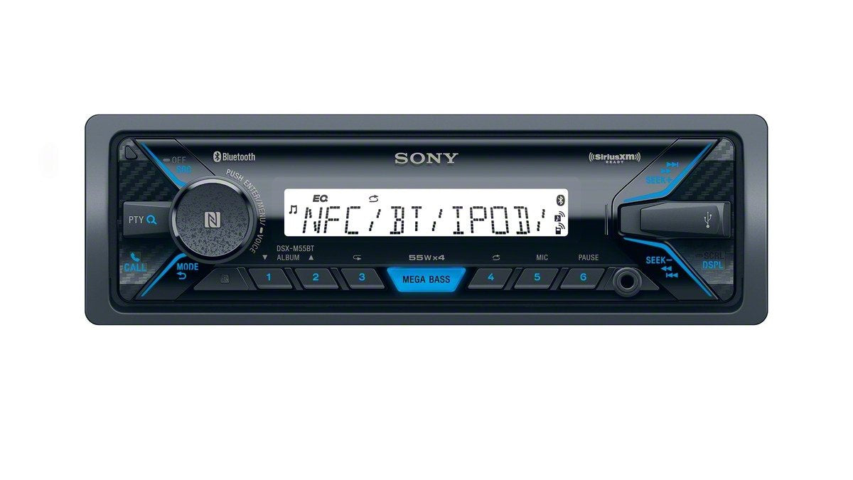 Sony DSXM55BT marine receiver front view with anti-glare display on sunny deck