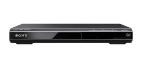 Sony DVPSR210P next to a ruler showing compact 10.63-inch design for small spaces