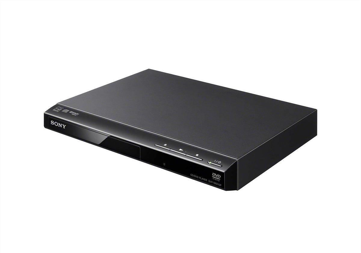 Sony DVPSR210P multi-brand remote in hand controlling playback and TV functions