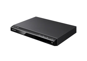 Sony DVPSR210P multi-brand remote in hand controlling playback and TV functions