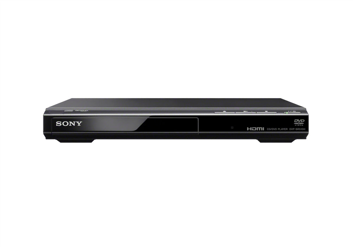 Sony DVPSR510H front view highlighting slim profile and HDMI upscaling