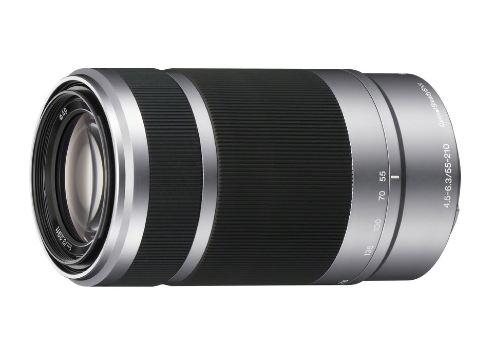 Sony E 55-210mm lens with wide zoom range for sports and nature.