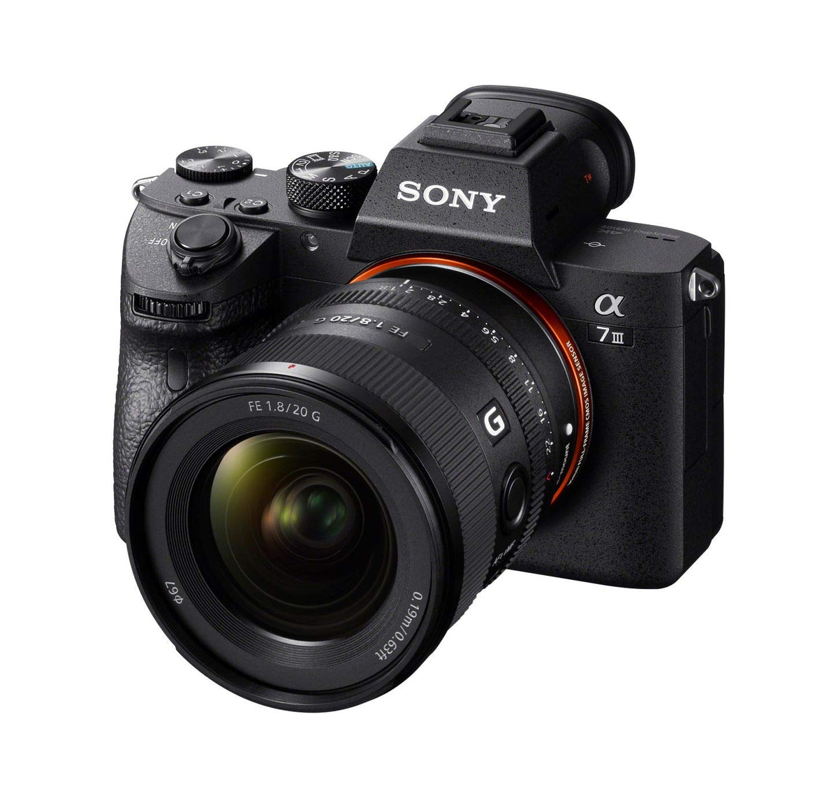 Sony FE 20mm f1.8 G lens close-up elements, ultra-wide sharpness across frame.