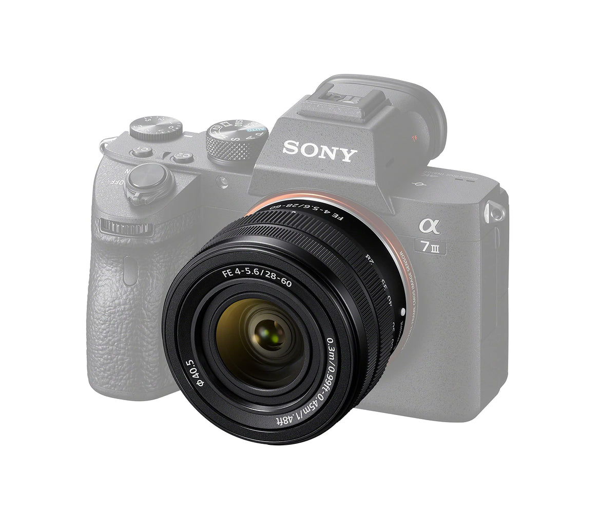 Sony FE 28-60mm lens front view extended showcases compact design for travel and everyday shoots.