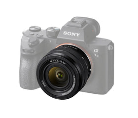 Sony FE 28-60mm lens front view extended showcases compact design for travel and everyday shoots.