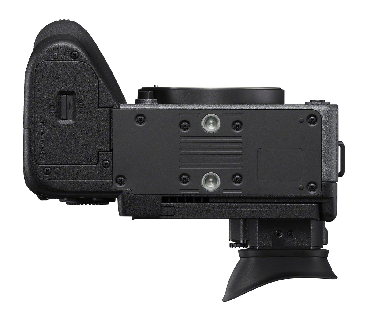 Sony FX2 angle-adjustable EVF enables precise framing.