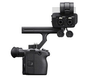 Sony FX2 with XLR handle on the side for pro audio.
